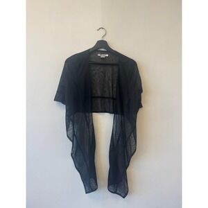 Vintage‎ Nygard Collection Cardigan Small Black Sheer Mesh Draped Shrug Y2K